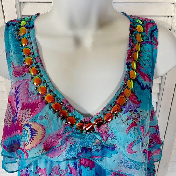 California Breeze Beaded Collar Sheer Top Swimsuit Cover Size Medium NEW - Picture 3 of 10